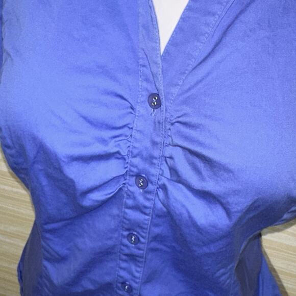 Lane Bryant Women's Short Sleeve Ruche Button Down Blouse Top 16 0631 - Picture 2 of 6